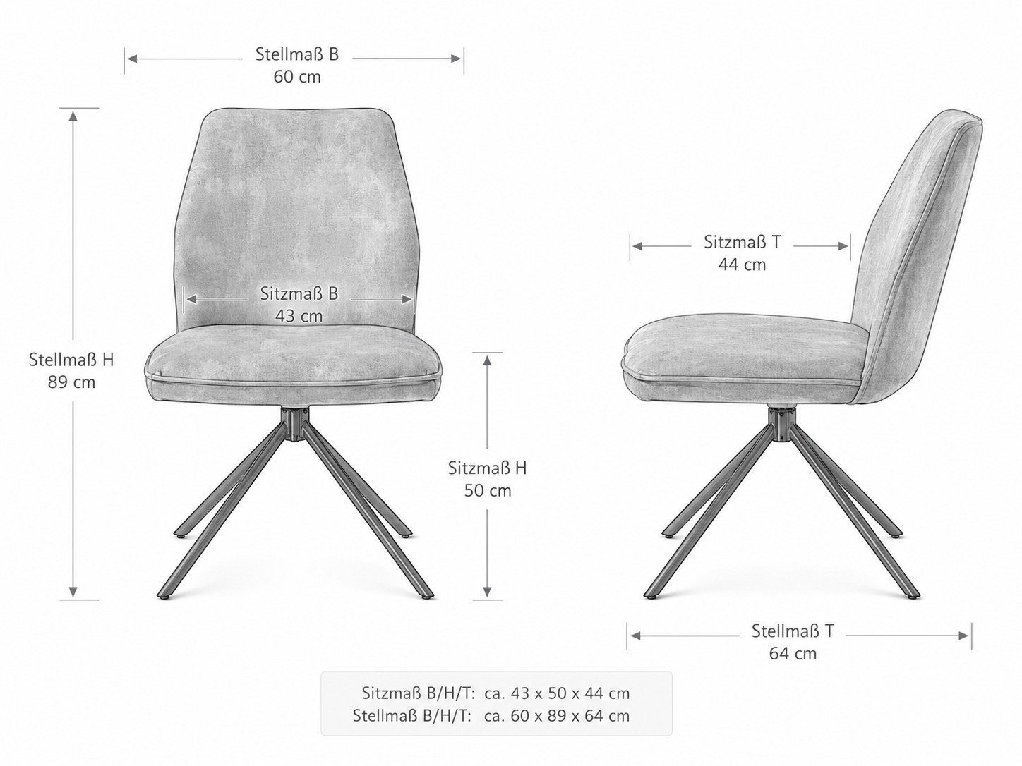 Esszimmerstuhl 4 Fuß Stuhl - Vintage  Velouroptik grau - Ottawa