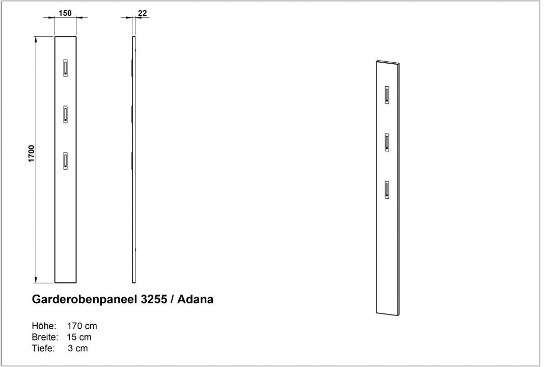 Germania Garderobenpaneel Jessika Grau 15 x 4 cm