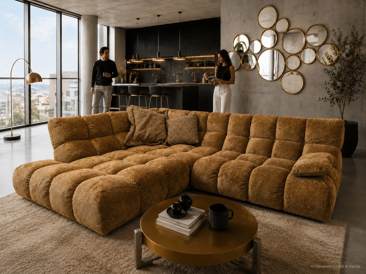 Wohnlandschaft GRACELAND gold - warme, luxuriöse Optik - moderne Steppoptik